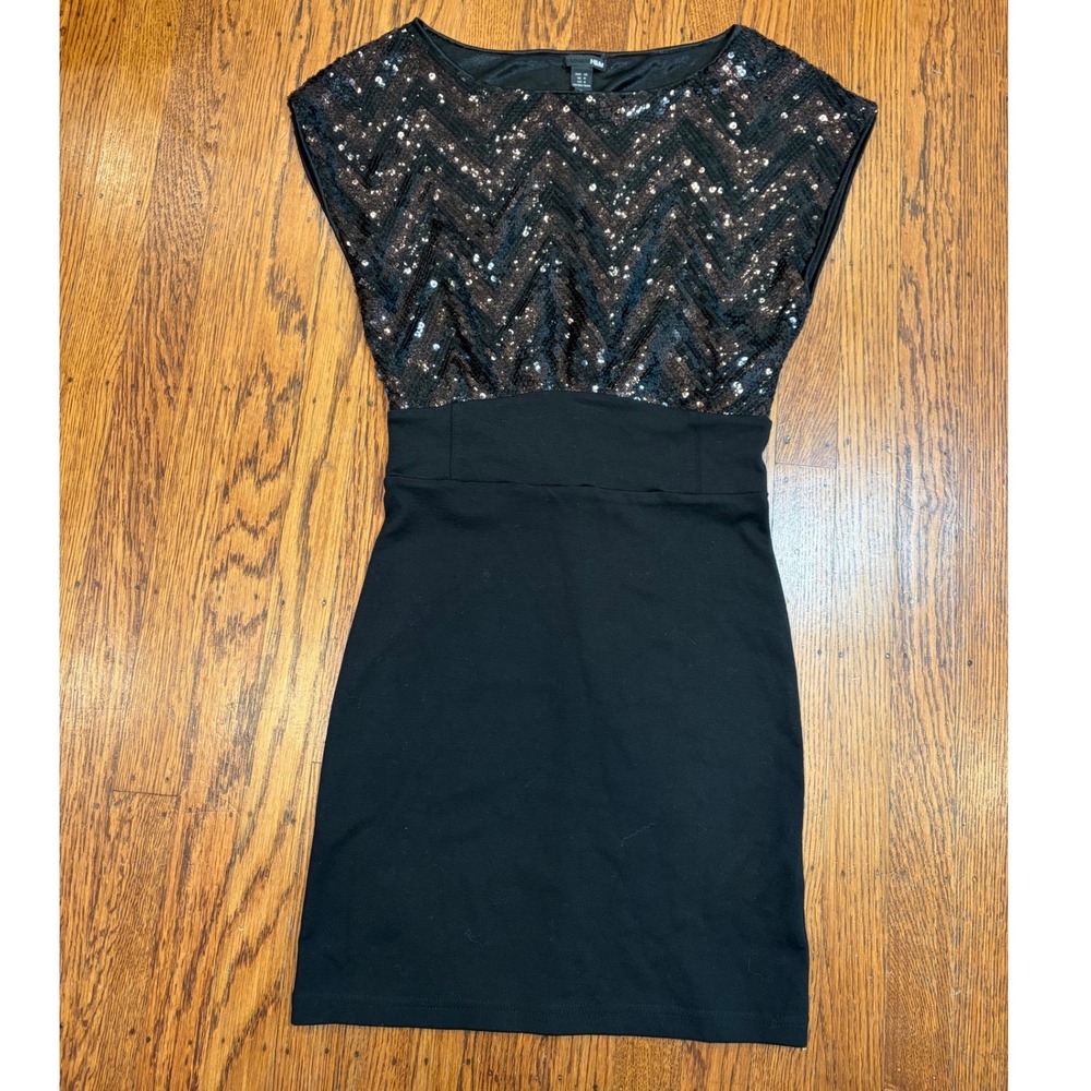 H&M NWT Sequin Homecoming Mini Dress Black Brown Size 6